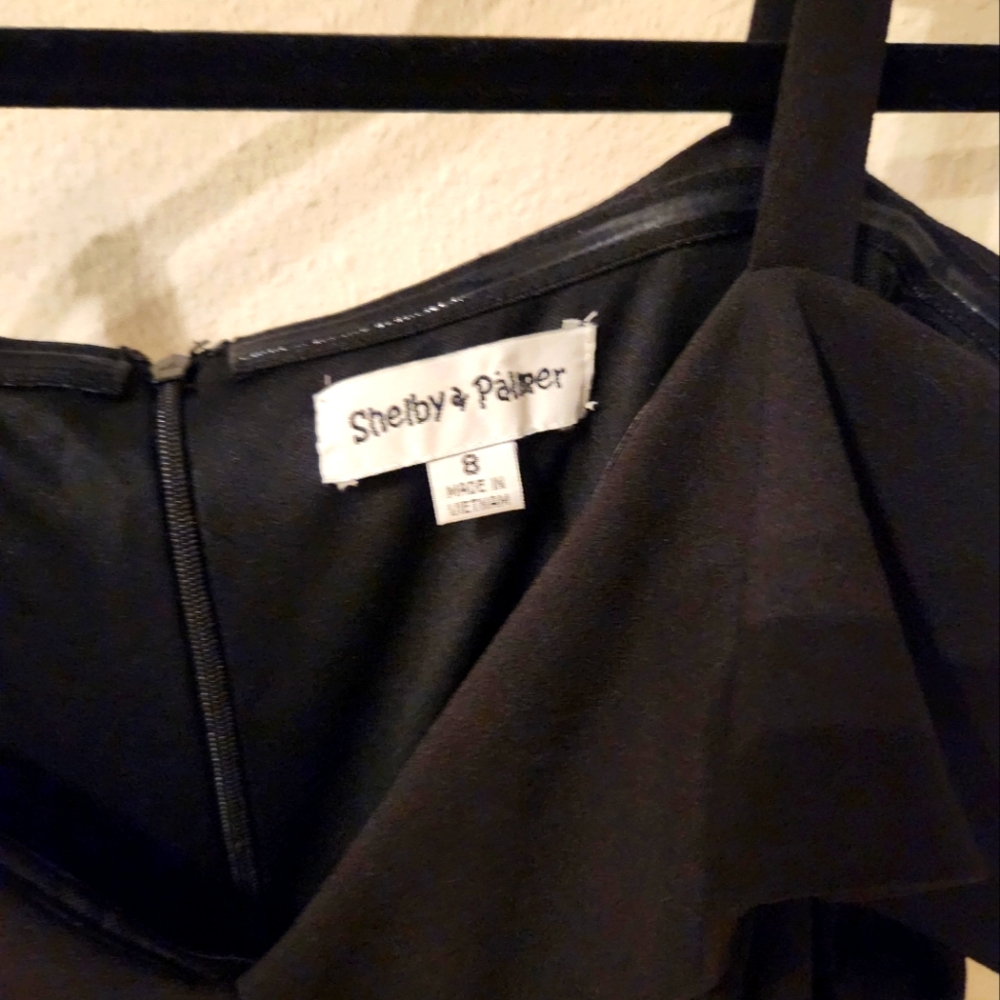 Shelby & Palmer Size 8: Off the Shoulder Black Jumpsuit